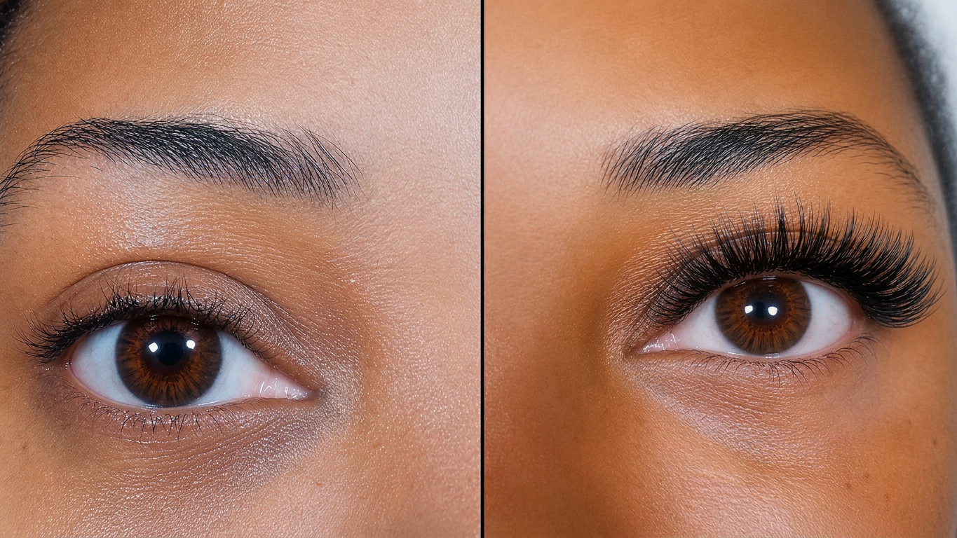Esthetician applying lash extensions