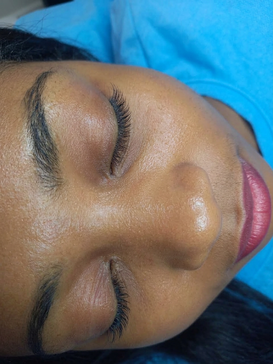 Client wearing hybrid lashes
